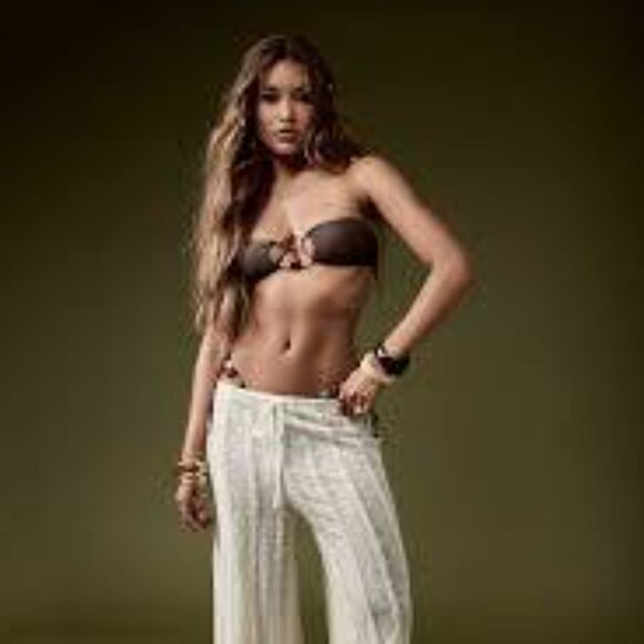 Cute Option Coachella Crochet White 100% Cotton Pants Boho Beachy Cover Up NWT M - Picture 12 of 12